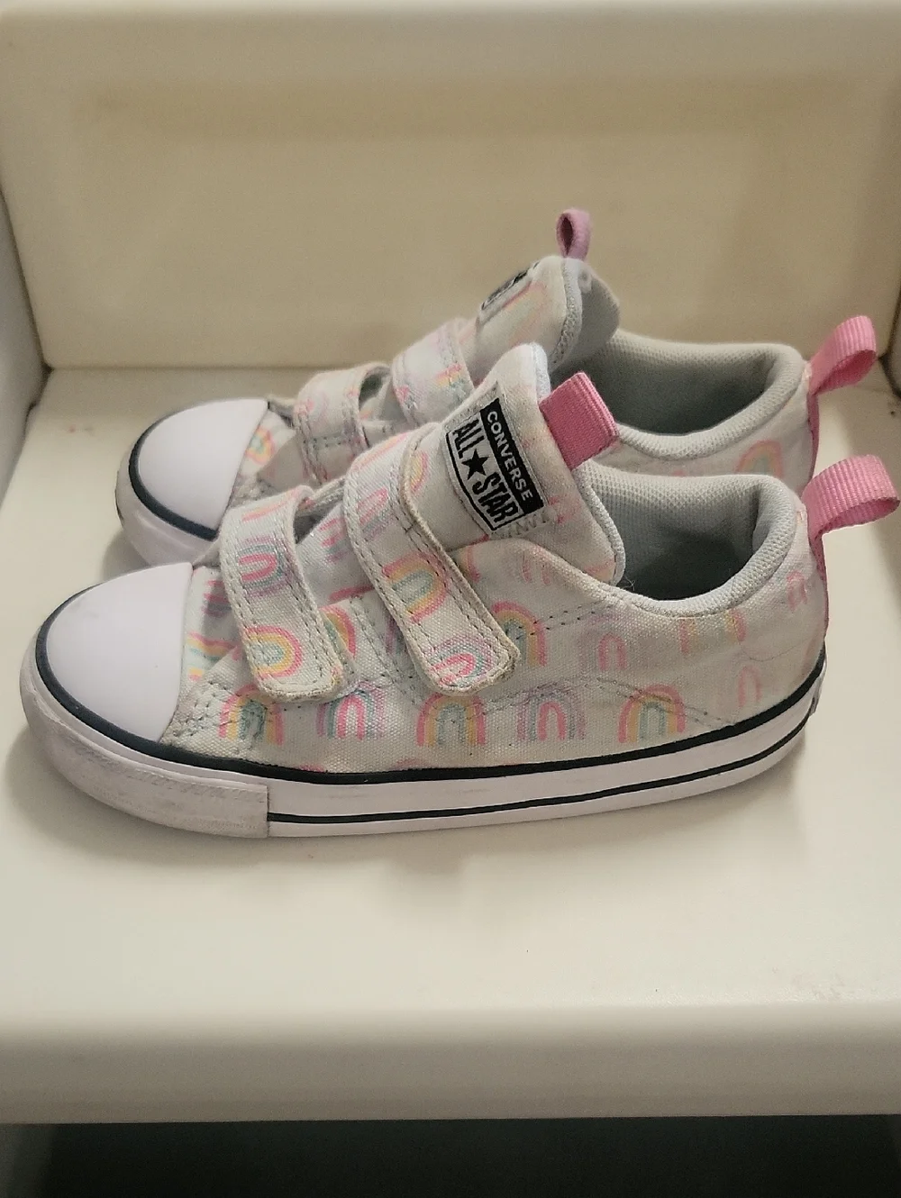 Converse Kids White Sneakers with Pastel Rainbow Accents
